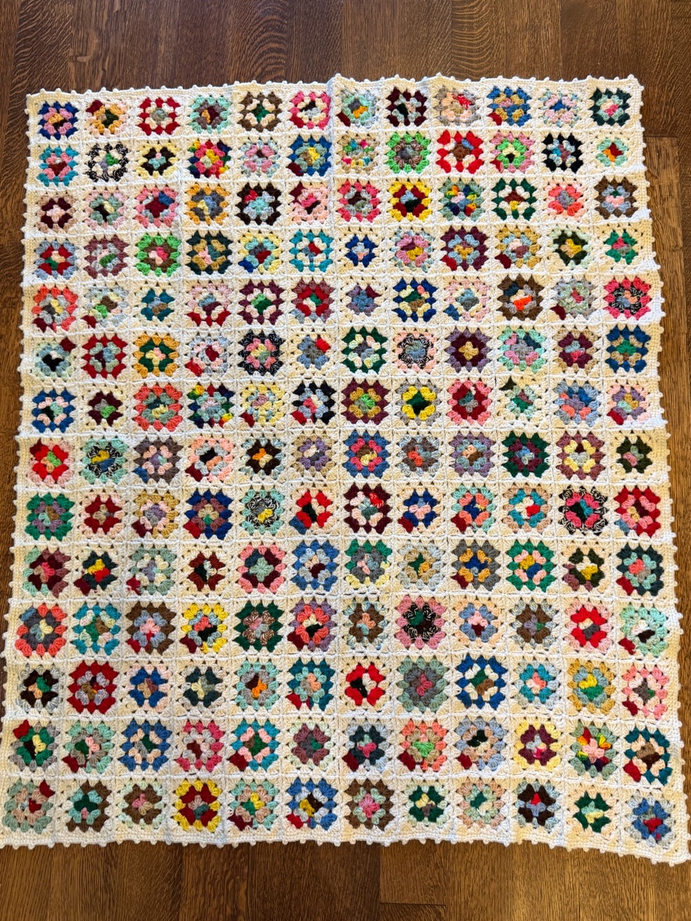 Vintage Possible Wool Granny Square Afghan Petite 3.5” Squares 52x44 Handmade